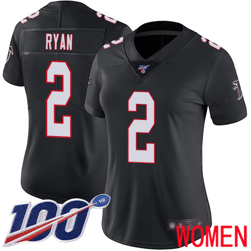 Atlanta Falcons Limited Black Women Matt Ryan Alternate Jersey NFL Football #2 100th Season Vapor Untouchable->women nfl jersey->Women Jersey